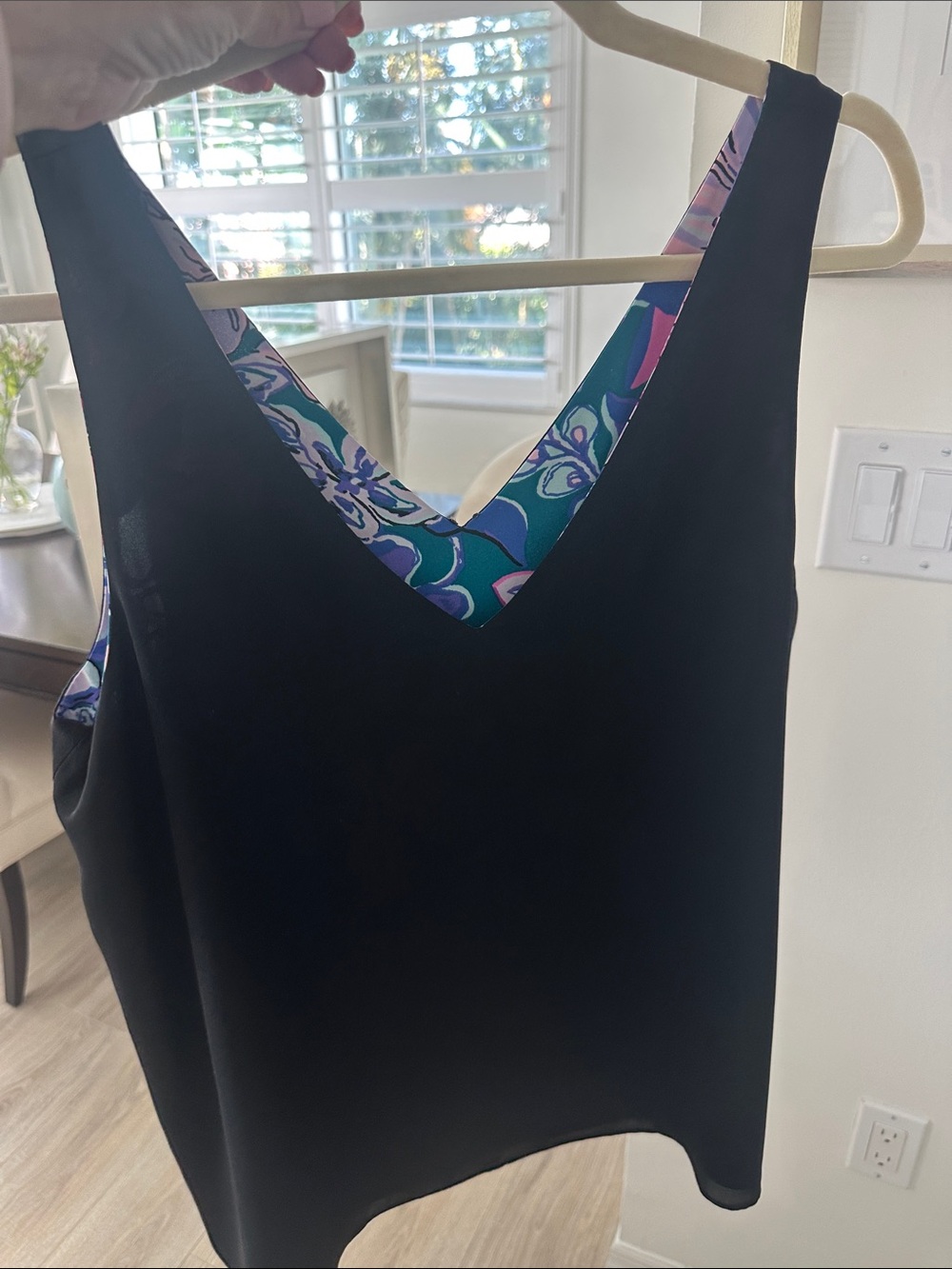 Lilly Pulitzer Reversible Black Tank with Teal, Purple & Pink Floral Lining